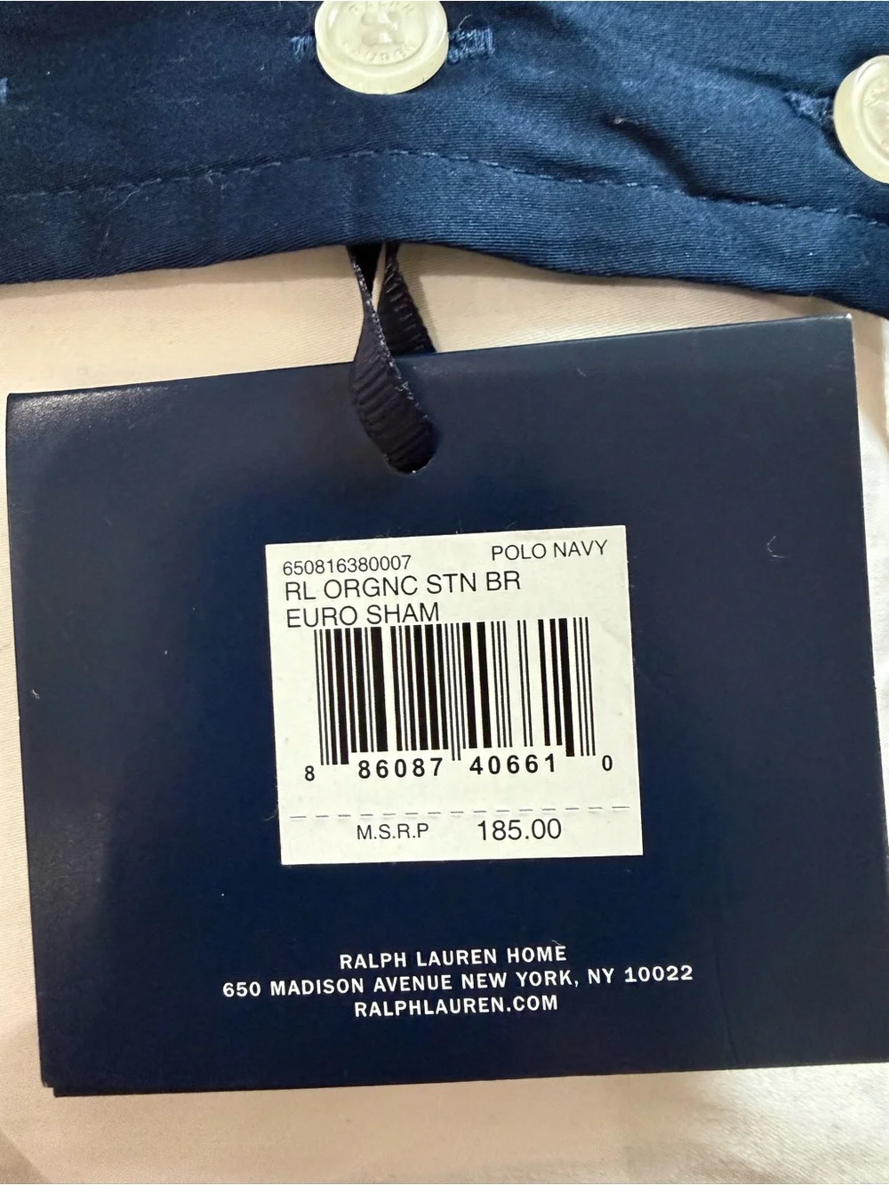 Ralph Lauren Organic Sateen Border Euro Sham White Polo Navy NEW
